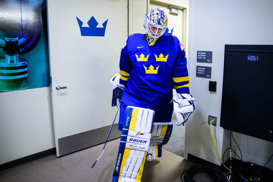 Goaltender Calle Clang of Sweden leaves the locker room and