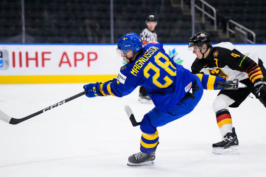 Oskar Magnusson of Sweden scores 3-1