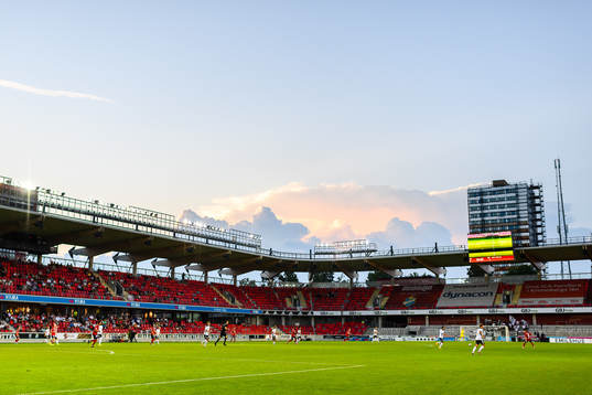 Interiör vy från Visma arena när fotbollsmatchen i