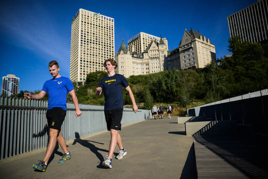 Anton Olsson and Ludvig Jansson of Sweden taking a pre-game