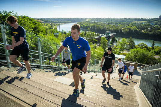 Ludvig Jansson and Anton Olsson of Sweden taking a pre-game