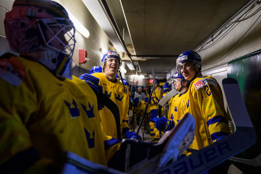 Goaltender Jesper Wallstedt, Simon Edvinsson and Daniel
