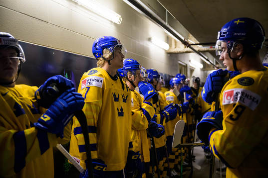 Simon Edvinsson of Sweden waiting to walk out to the ice