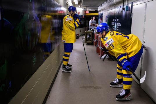 Linus Sjödin and Victor Stjernborg of Sweden waiting to