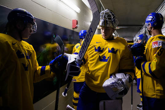 Goaltender Jesper Wallstedt of Sweden waiting to walk out