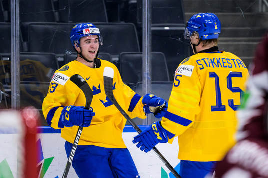 Isak Rosén and Åke Stakkestad of Sweden celebrate