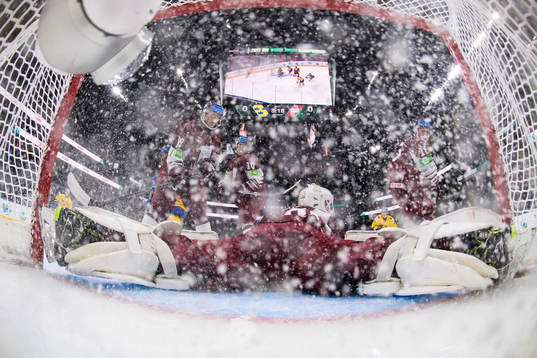 Goaltender Bruno Bruveris of Latvia