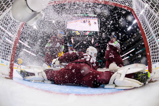 Goaltender Bruno Bruveris of Latvia