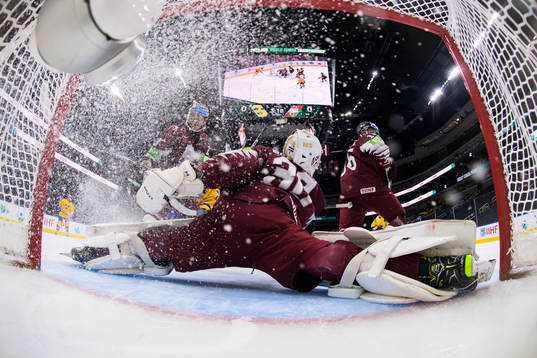 Goaltender Bruno Bruveris of Latvia