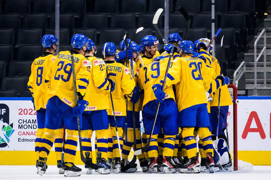 The Swedish players celebrate