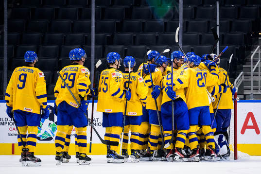 The Swedish players celebrate