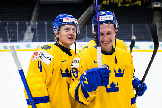 Emil Andrae and Oskar Magnusson of Sweden celebrate
