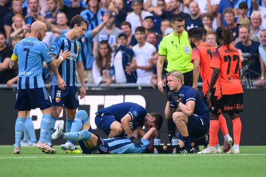 Haris Radetinac of Djurgården receives medical attention