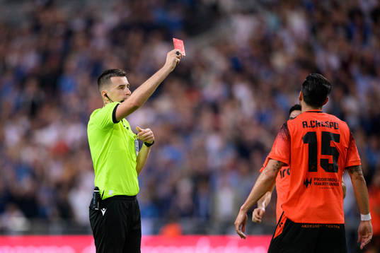 Jose Angel Crespo of Apoel receives a red card