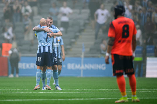 Victor Edvardsen of Djurgården celebrate with Magnus