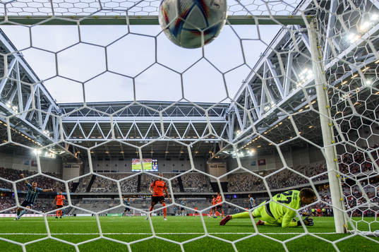 goalkeeper Vid Belec of Apoel looks dejected as Gustav