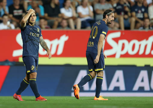 Nicolas Stefanelli and Zachary Elbouzedi of AIK looks