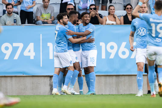 Moustafa Zeidan of Malmö FF celebrates with Erdal Rakip,