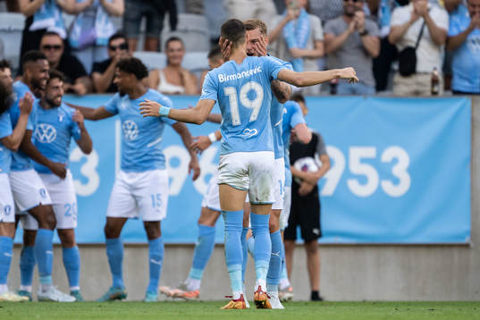 Felix Beijmo and Veljko Birmancevic of Malmö FF celebrates