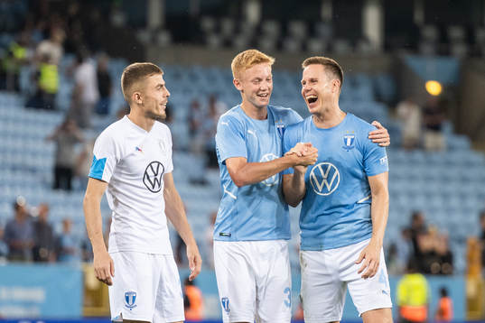 Hugo Larsson and Niklas Moisander of Malmö FF celebrate