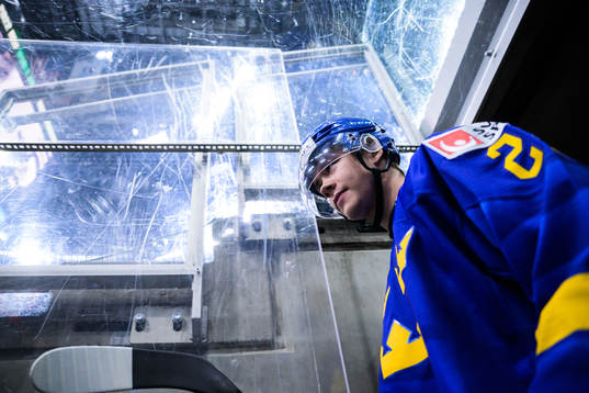 William Wallinder of Sweden walks out to the ice for warm-up
