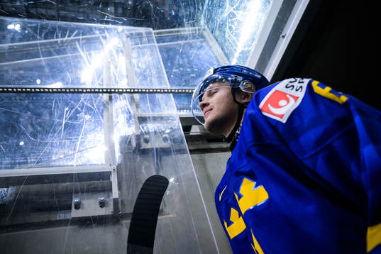 Måns Forsfjäll of Sweden walks out to the ice for warm-up