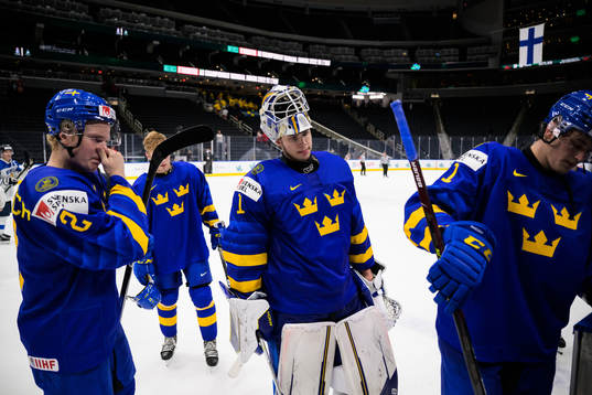 Theodor Niederbach, goaltender Jesper Wallstedt and Oskar