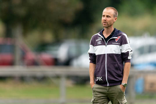 Tvååkers tränare Pierre Krantz före fotbollsmatchen i