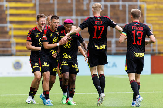 Östersunds Kristian Novak och Chovanie Amatkarijo jublar
