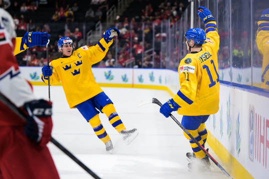 Emil Andrae and Fabian Lysell of Sweden celebrate