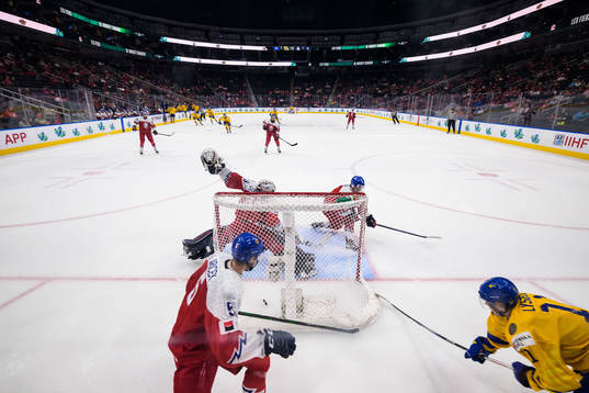 Fabian Lysell of Sweden scores 1-0 behind goaltender Tomas