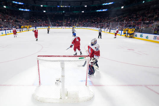 Goaltender Tomas Suchanek of Czech Republic looks dejected