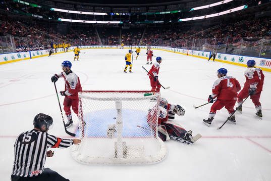 Matous Mensik, goaltender Tomas Suchanek, Jakub Kos, Jiri