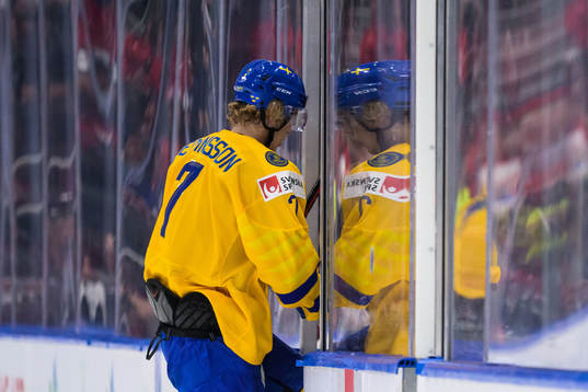 Simon Edvinsson of Sweden steps into the penalty box