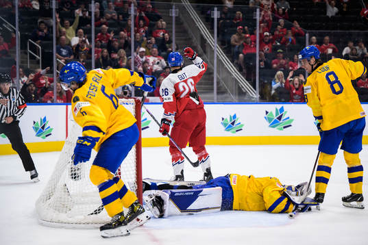 Måns Forsfjäll, goaltender Jesper Wallstedt and Leo