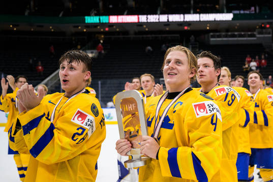 Oskar Magnusson and Emil Andrae of Sweden celebrate with