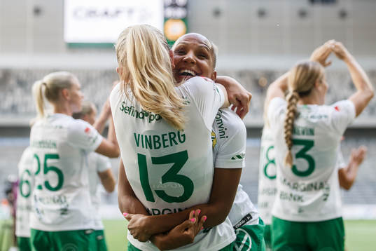 Hammarbys Madelen Janogy och Matilda Vinberg jublar