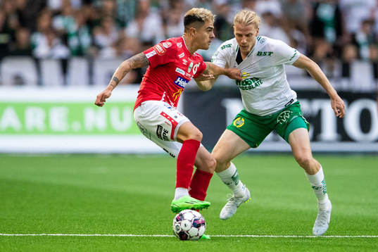 Degerfors Diego Campos och Hammarbys Gustav Ludwigson