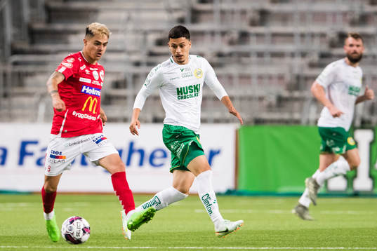 Degerfors Diego Campos och Hammarbys Alper Demirol