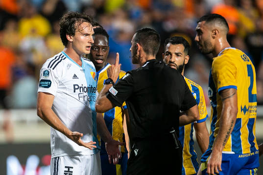 Hjalmar Ekdal of Djurgården reacts to decision by referee