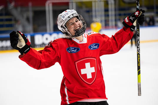Nadine Hofstetter of Switzerland celebrates at a penalty