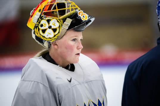 goaltender Ellen Jonsson of Sweden at a practice session