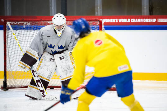 goaltender Emma Söderberg of Sweden at a practice session