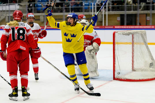 Celine Tedenby of Sweden celebrates