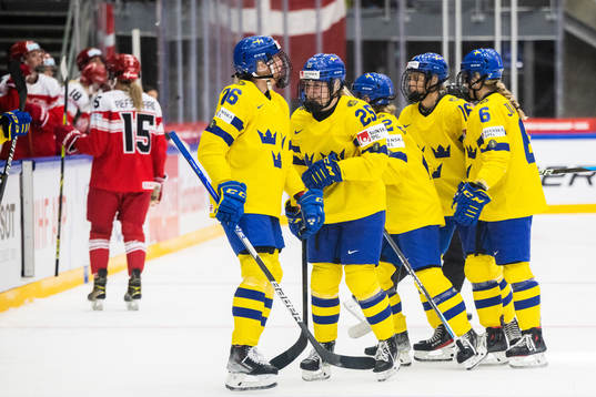 Hanna Olsson and Lina Ljungblom of Sweden celebrate