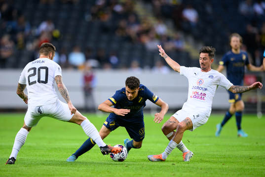 Yasin Ayari of AIK against Marek Havlík and Milan Petrzela