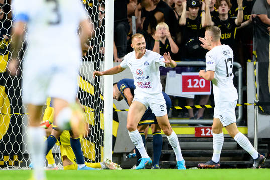 Vlasiy Sinyavskiy of Slovacko celebrates