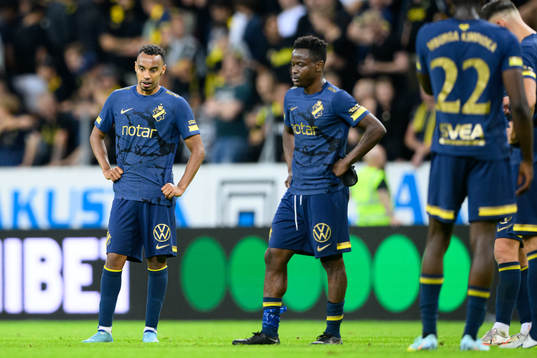 Bilal Hussein and Erick Otieno Ouma of AIK look dejected