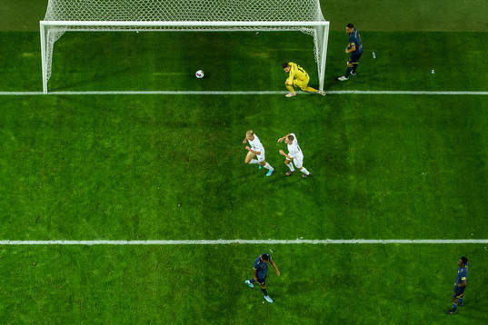 goalkeeper Kristoffer Nordfeldt of AIK looks dejected as