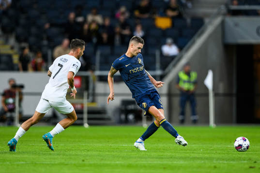 Daniel Holzer of Slovacko and Mikael Lustig of AIK